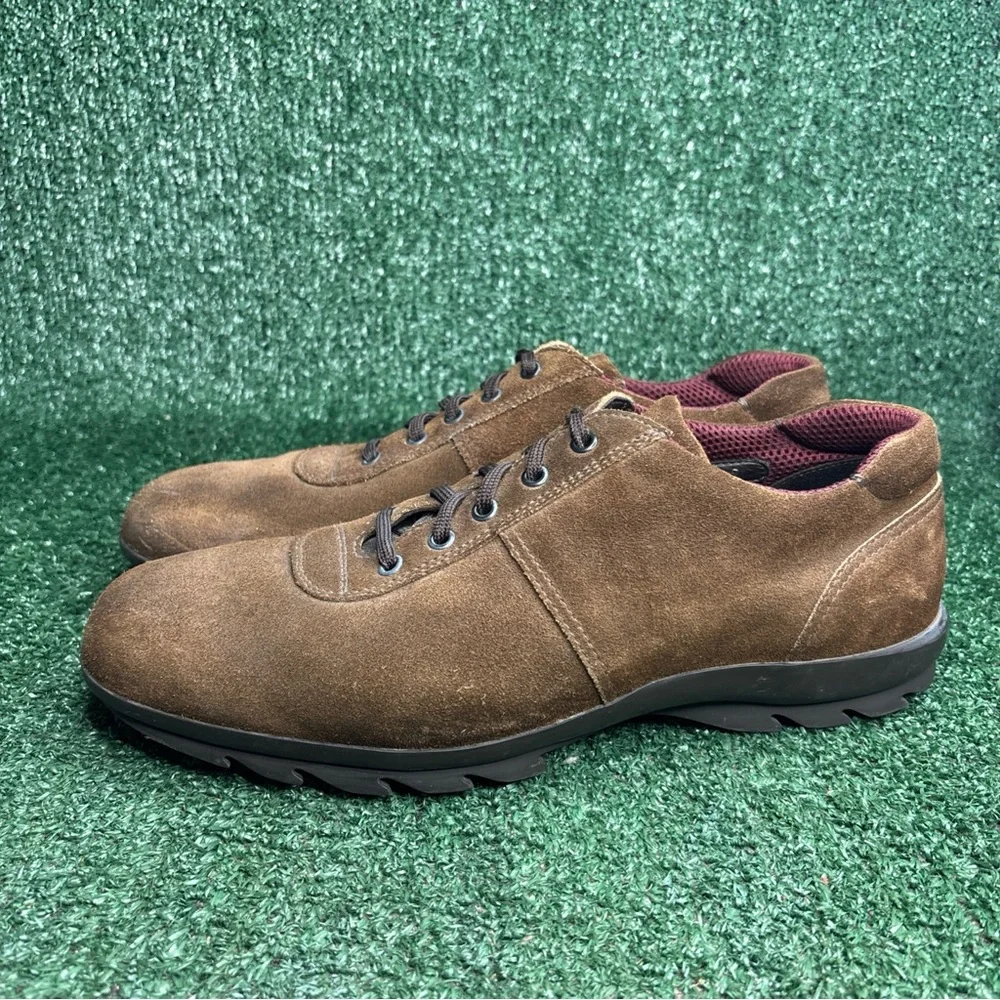 Prada 4E1252 Low Top Lace Up Sneakers Brown Suede Italy Mens Size US 10 - Picture 3 of 12